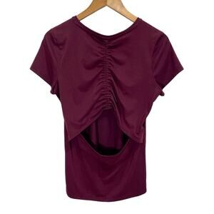 Athleta Maroon Women’s Cinched Ruched Open Back Round Neck T-Shirt  Size Small